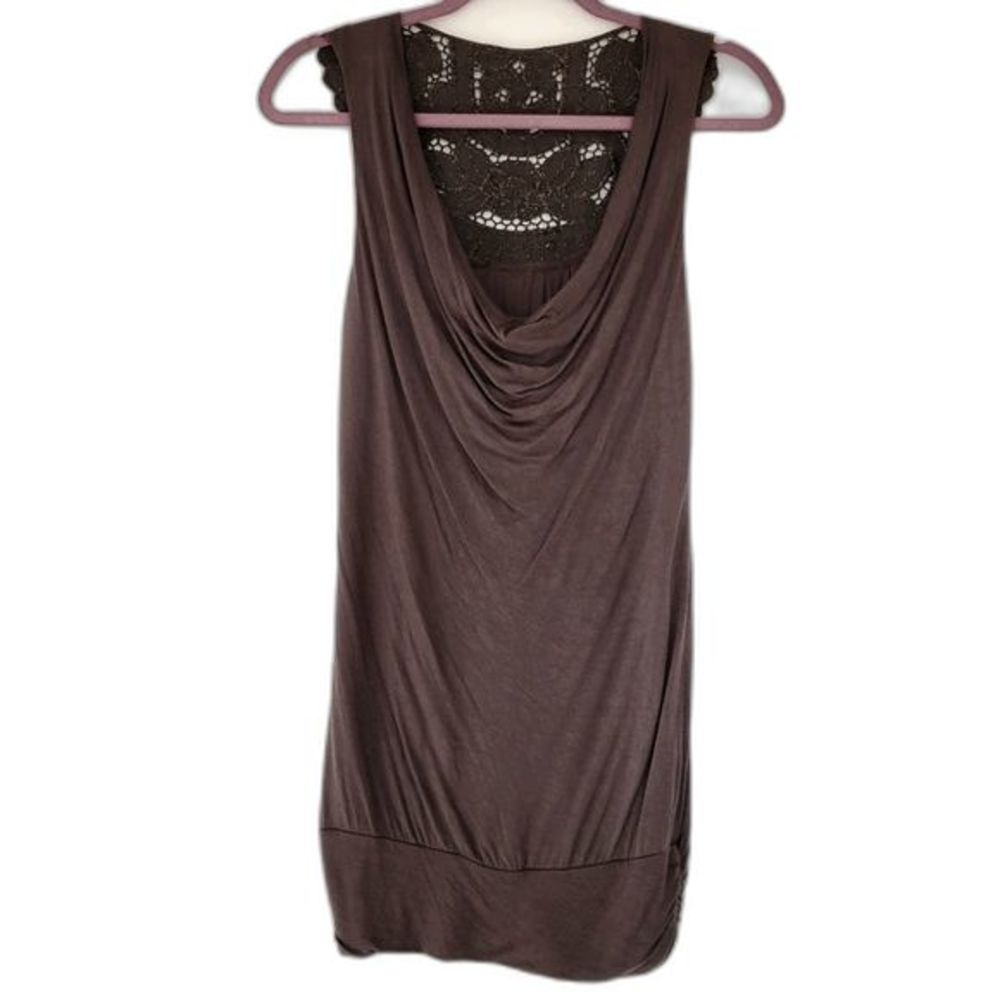 Brown Embellished Cowl Neck Tank Top size M Casual Neutral Versatile